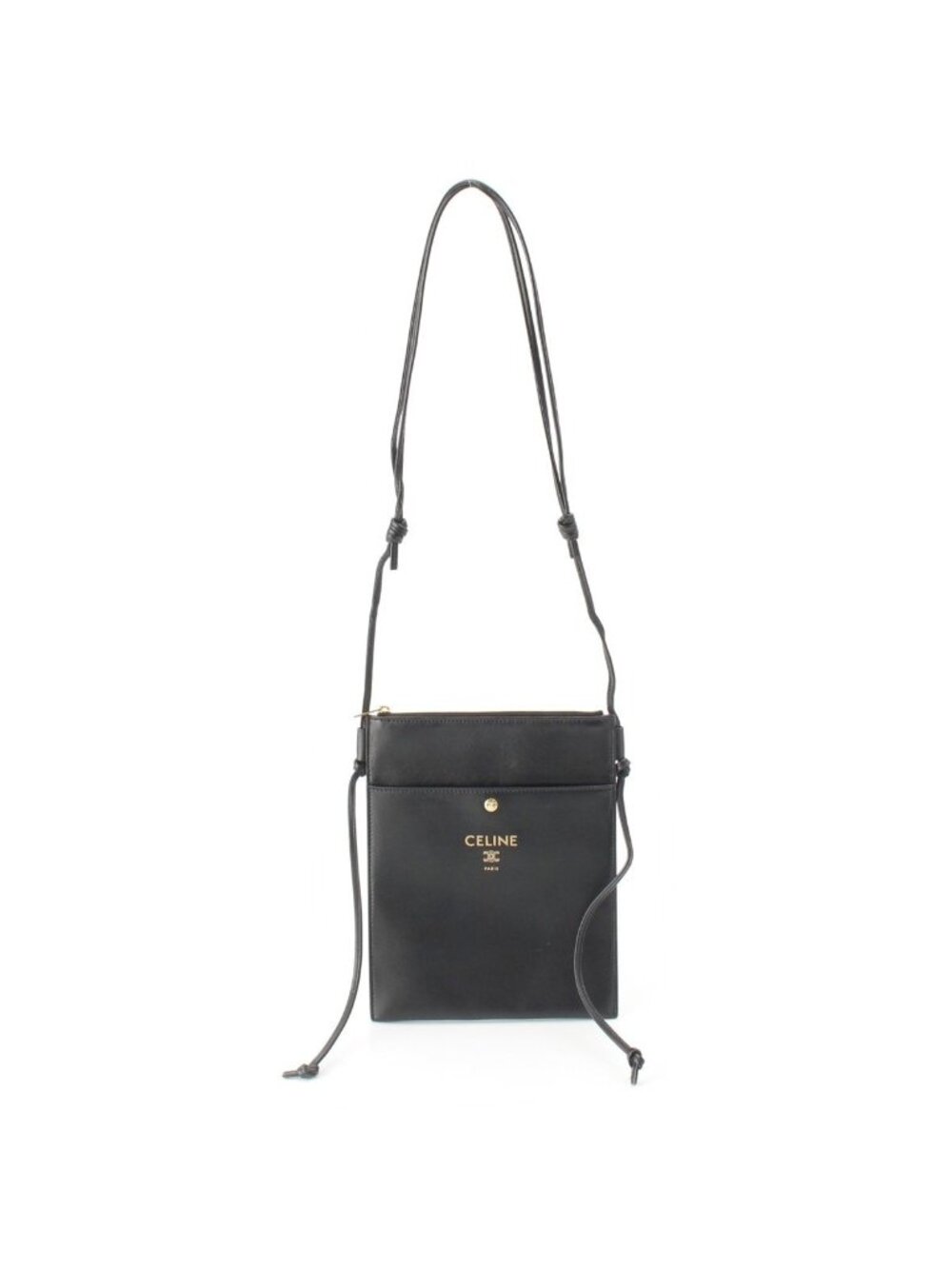 Celine Sharp Pouch Lambskin Logo Shoulder Bag Black